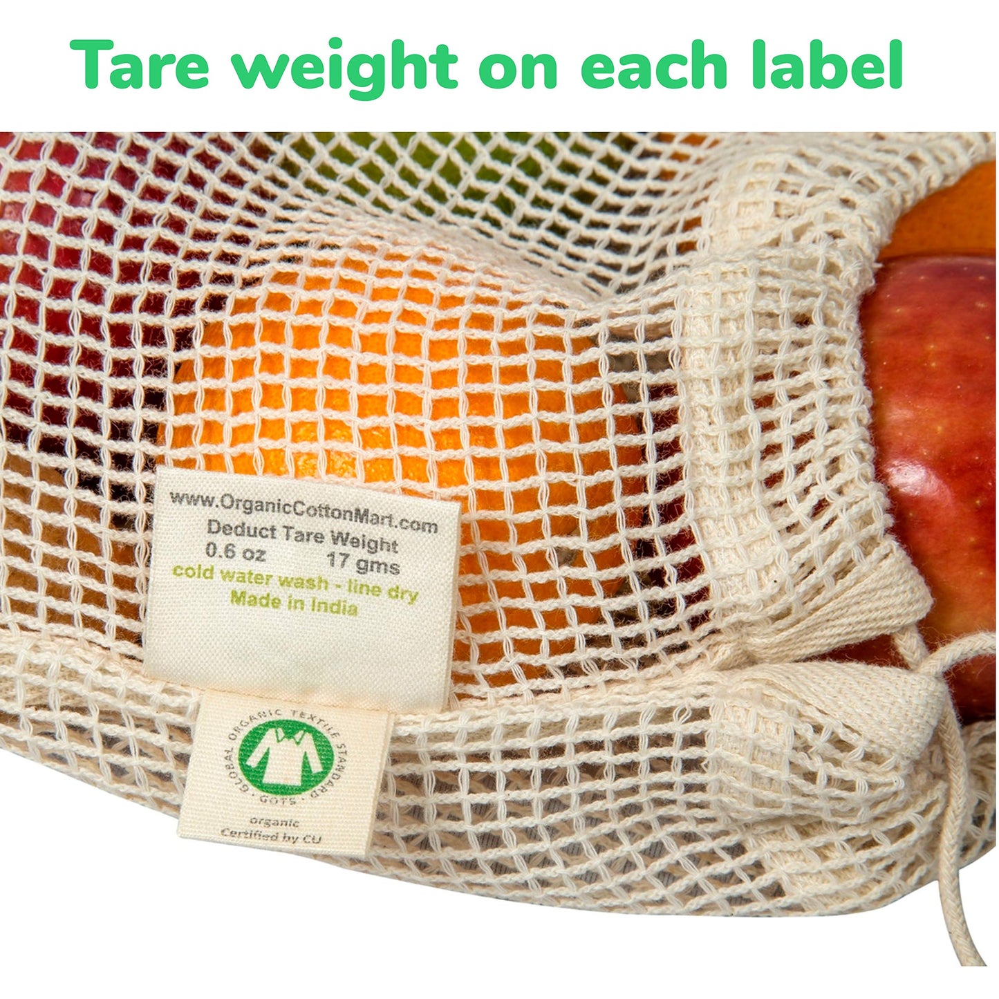 Reusable 100% Organic Cotton Mesh Produce Bags-Toxin-Free, Plastic-Free Double-Stitched