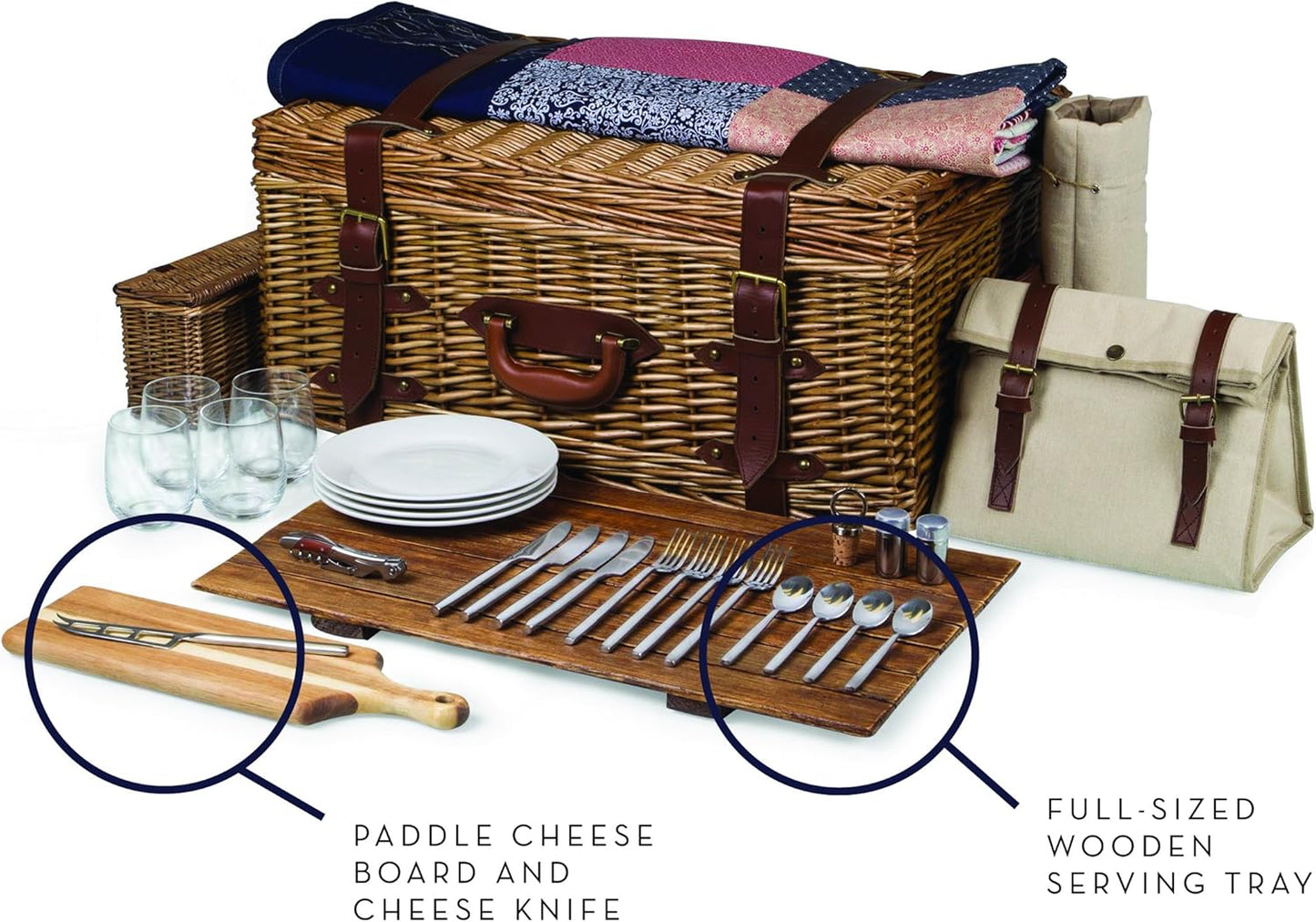 Picnic Time Charleston Luxury Picnic Basket for 4 with Cowhide Leather