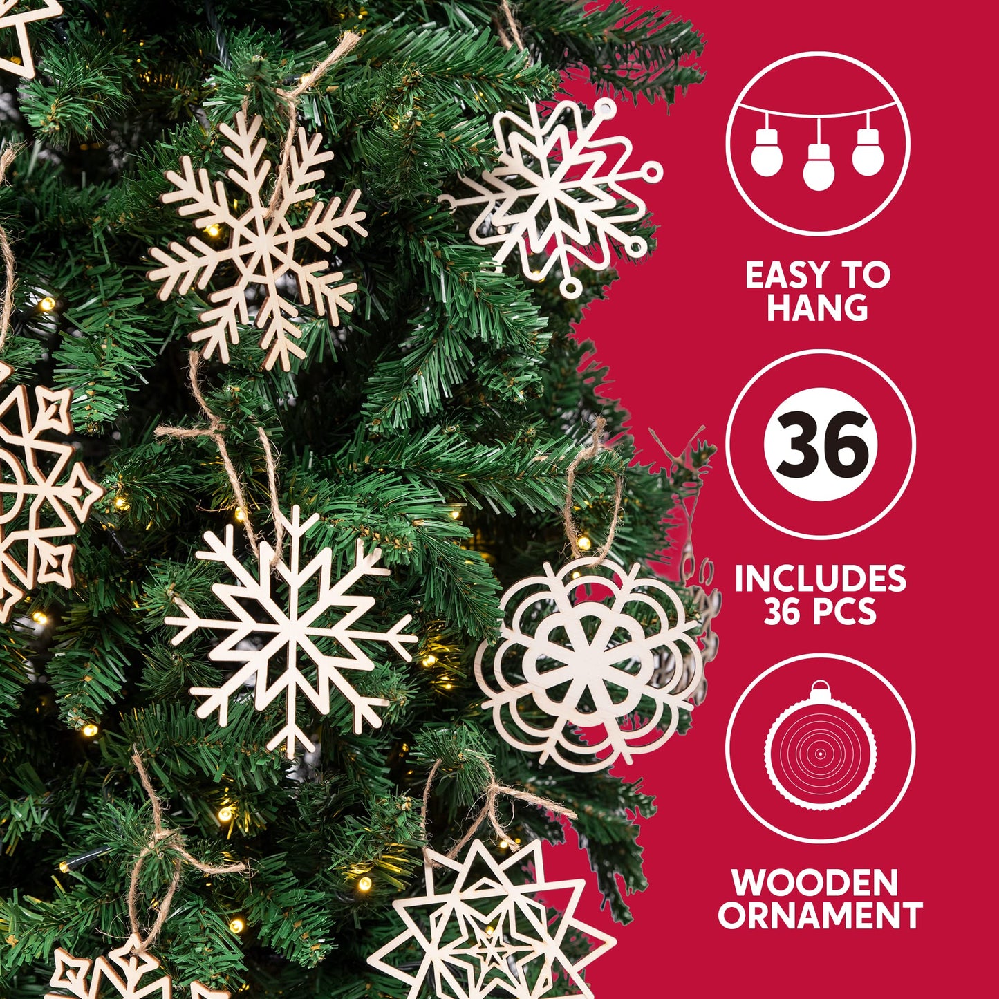 36 Pcs Natural Wood Snowflake Ornaments: Non-Toxic, Child Safe DIY Embellishments for Christmas