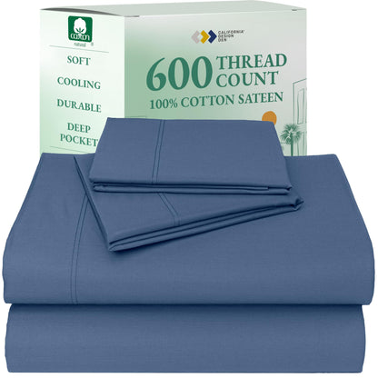 California Design Den 100% Cotton Sateen Sheets: 600 TC Luxury Set
