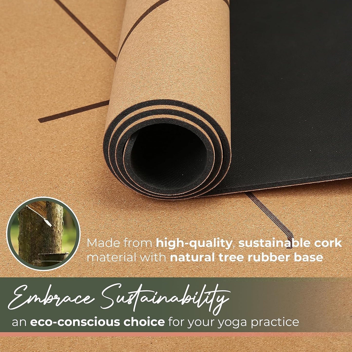 Y O Gayo Premium Yoga Cork Mat: Natural Tree Rubber Base
