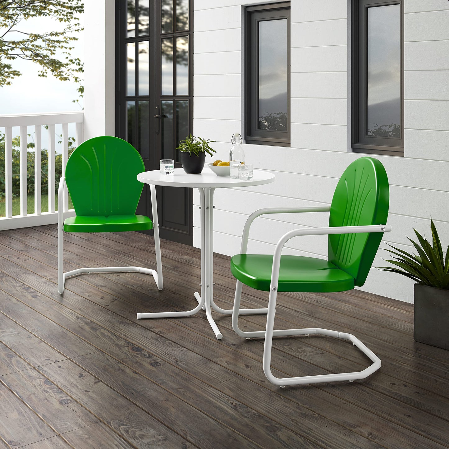Crosley Griffith 3-Piece Retro Metal Bistro Set (Bright Red/White)