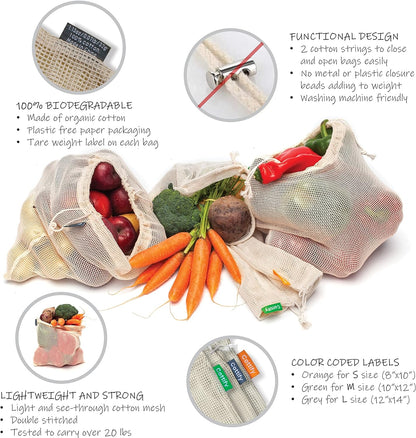 4-Pack Organic Cotton XL Mesh Reusable Produce Bags