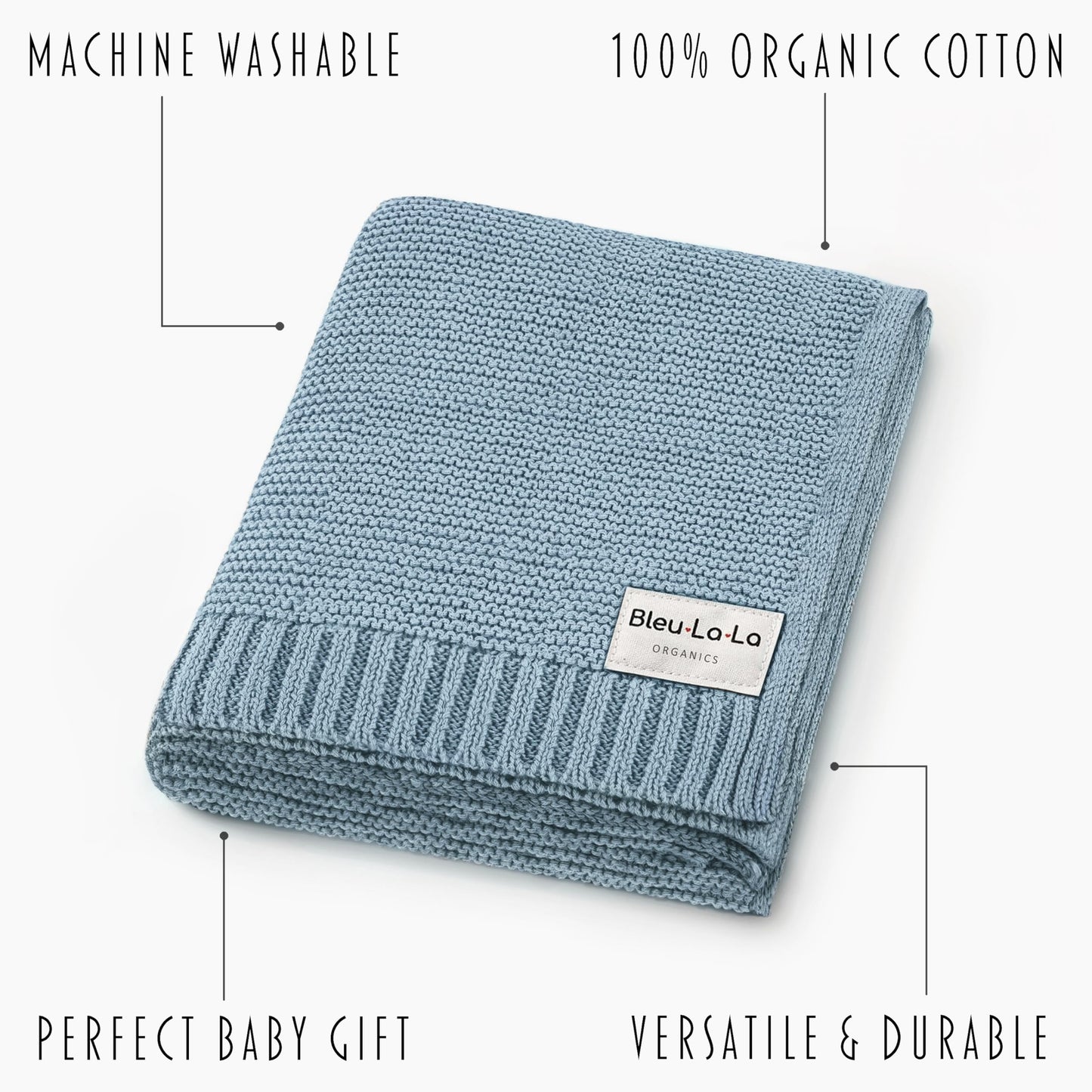 Bleu La La Heritage Knit Blanket: 100% Organic Cotton Luxury