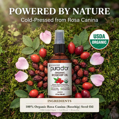 USDA Certified Organic Rosehip Seed Oil, 100% Pure Cold-Pressed – Pura D'or
