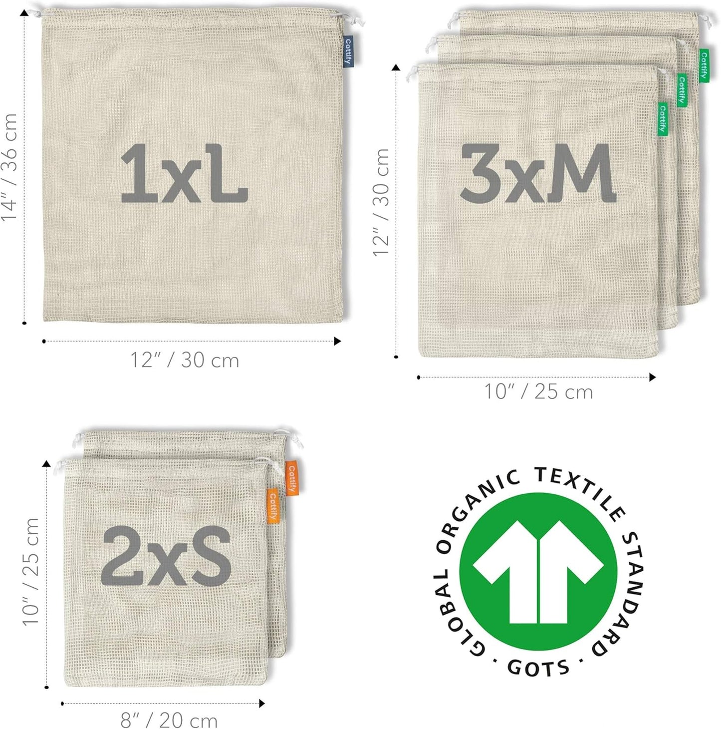 4-Pack Organic Cotton XL Mesh Reusable Produce Bags