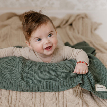 Bleu La La Heritage Knit Blanket: 100% Organic Cotton Luxury