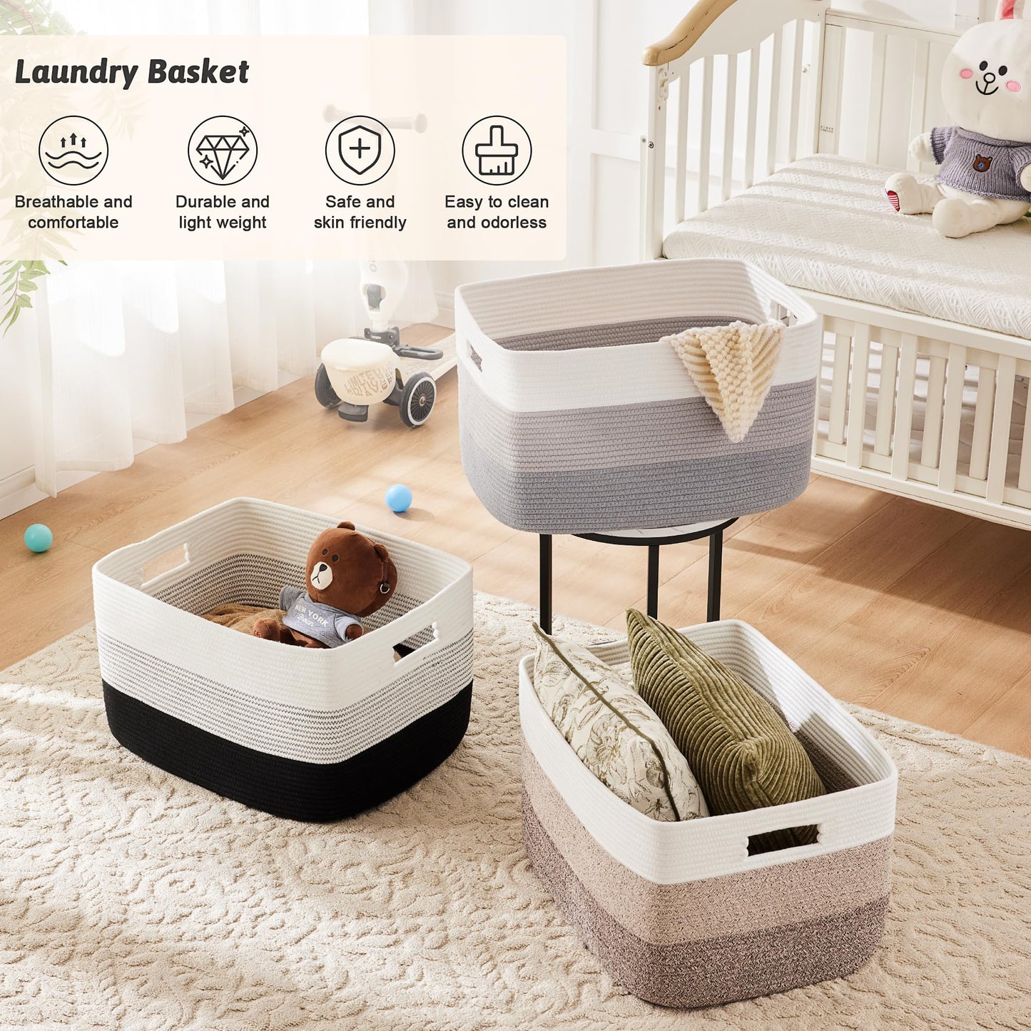 Artfeel 65L Rectangle Woven Natural Cotton Rope Storage Basket