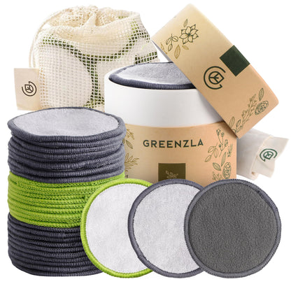 Greenzla Reusable Makeup Remover Pads: 20-Pack Bamboo Cotton Rounds
