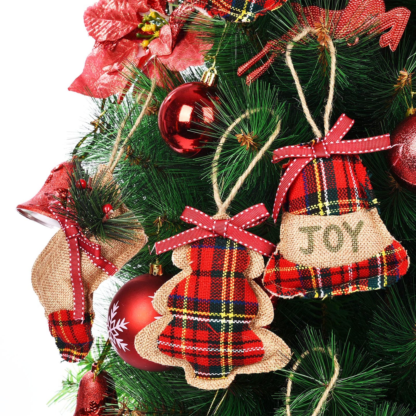 Natural Burlap & Cotton Ornaments (12 Pcs): Zero-Plastic Buffalo Plaid for Sustainable Decor