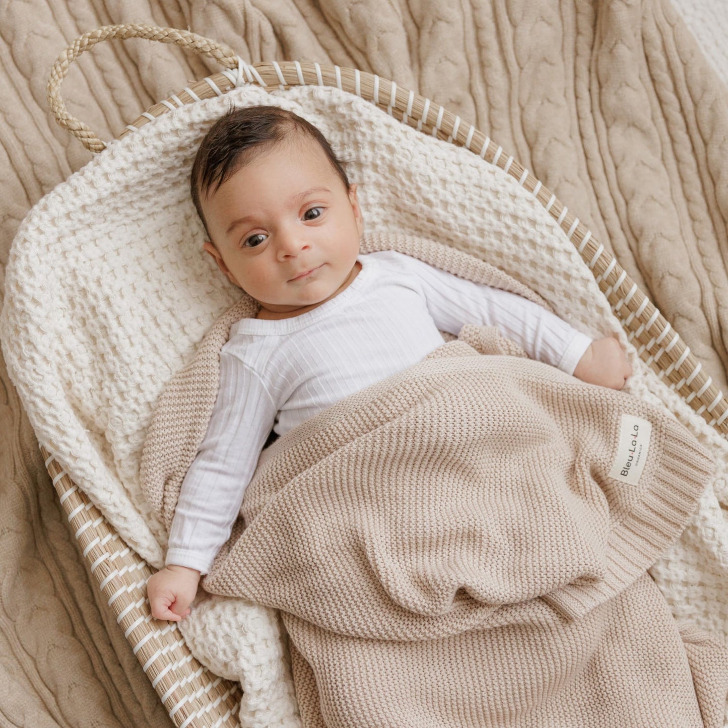 Bleu La La Heritage Knit Blanket: 100% Organic Cotton Luxury