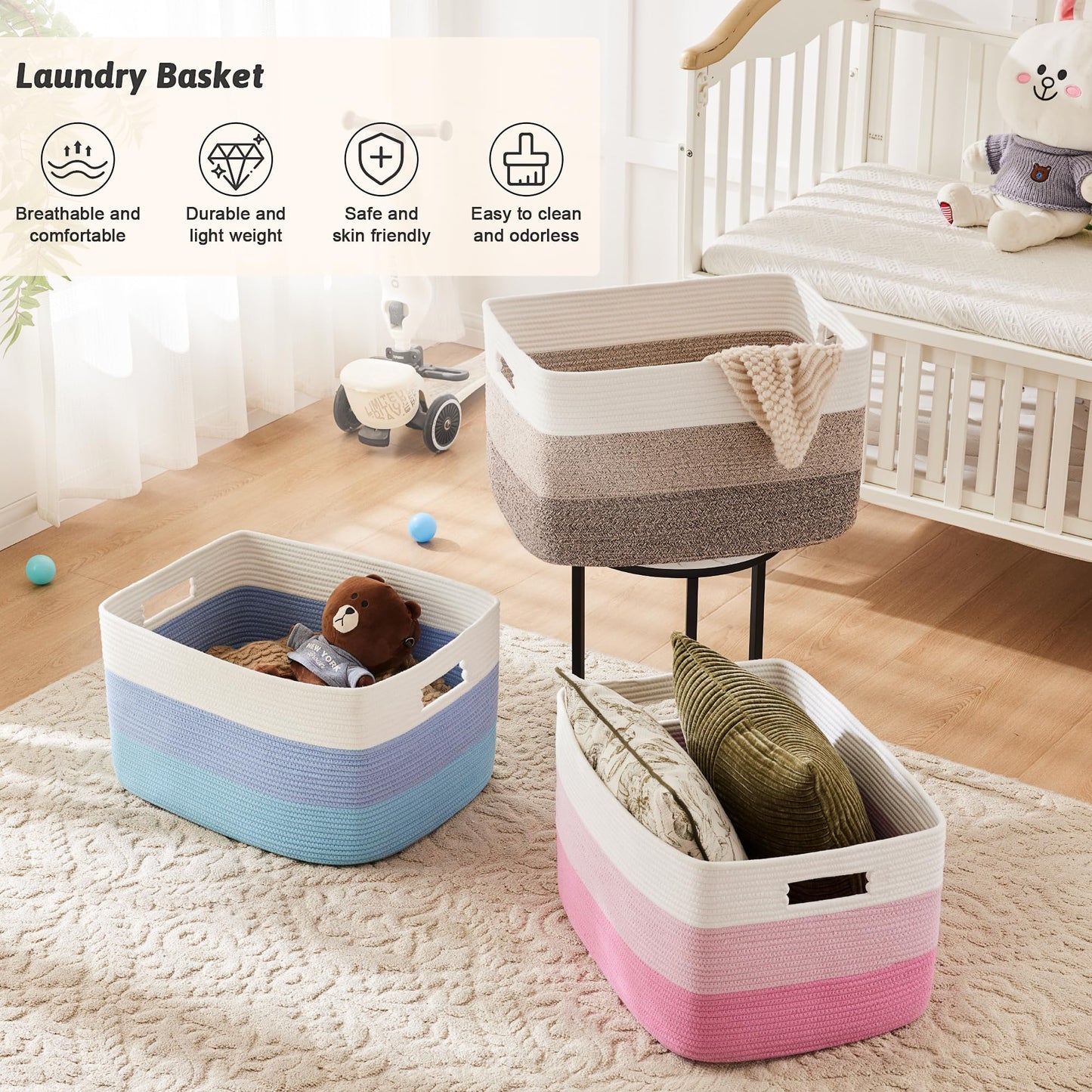 Artfeel 65L Rectangle Woven Natural Cotton Rope Storage Basket