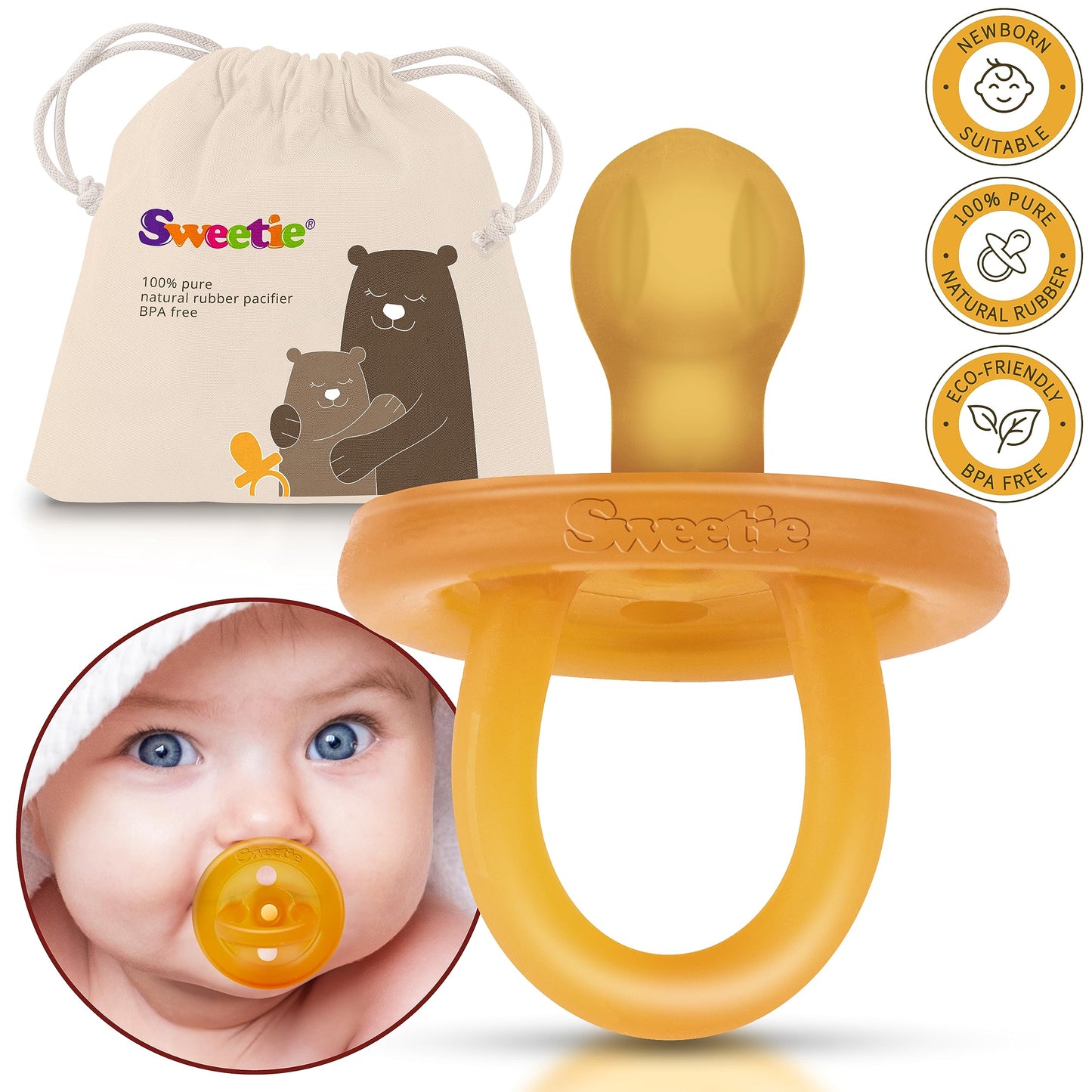 SWEETIE Natural Rubber Pacifier: 100% Pure Rounded Soother