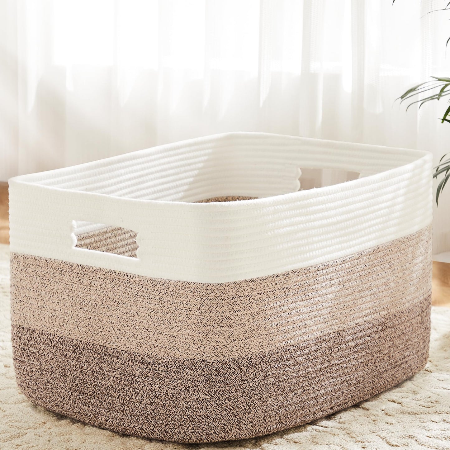 Artfeel 65L Rectangle Woven Natural Cotton Rope Storage Basket