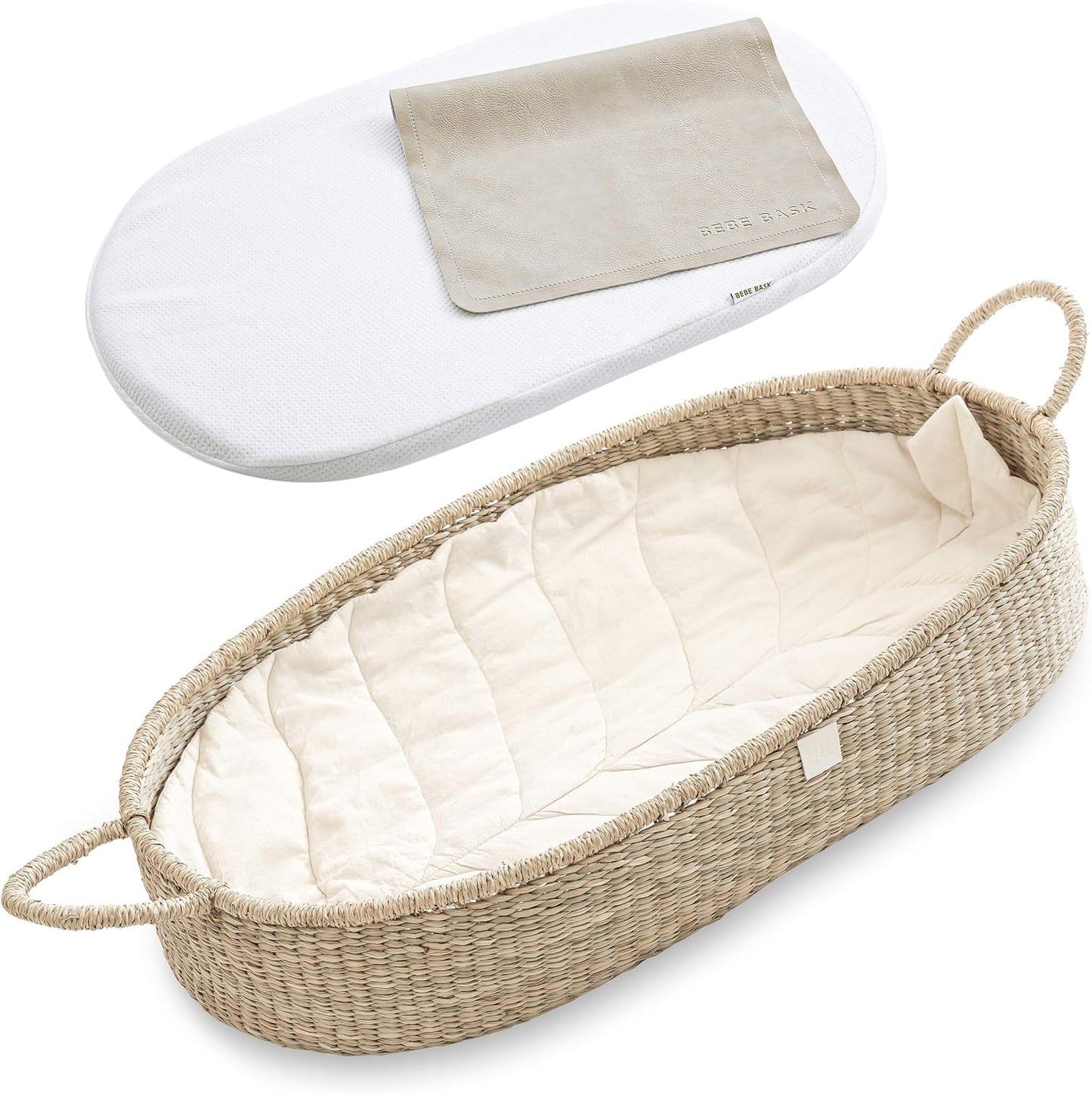 BEBE BASK Premium Changing Basket: Artisan Seagrass & Bamboo Set