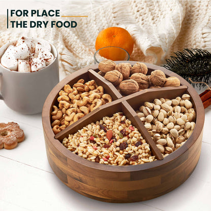 12" Acacia Wood Lazy Susan Organizer with 4 Dividers