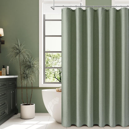 Naturoom Weighted Natural Flax Linen Shower Curtain Set
