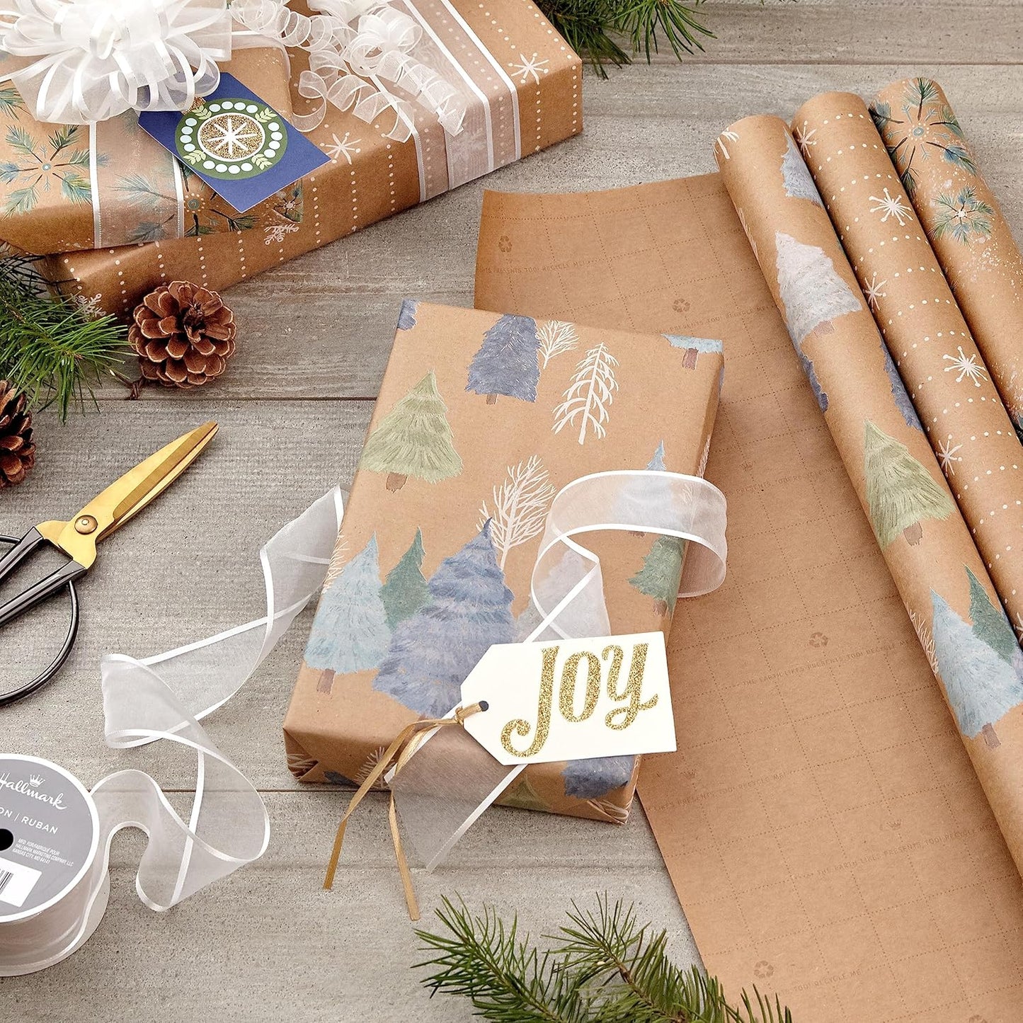 Recyclable Christmas: Hallmark Kraft Paper Rolls with Grid Lines for Easy, Eco-Conscious Wrapping