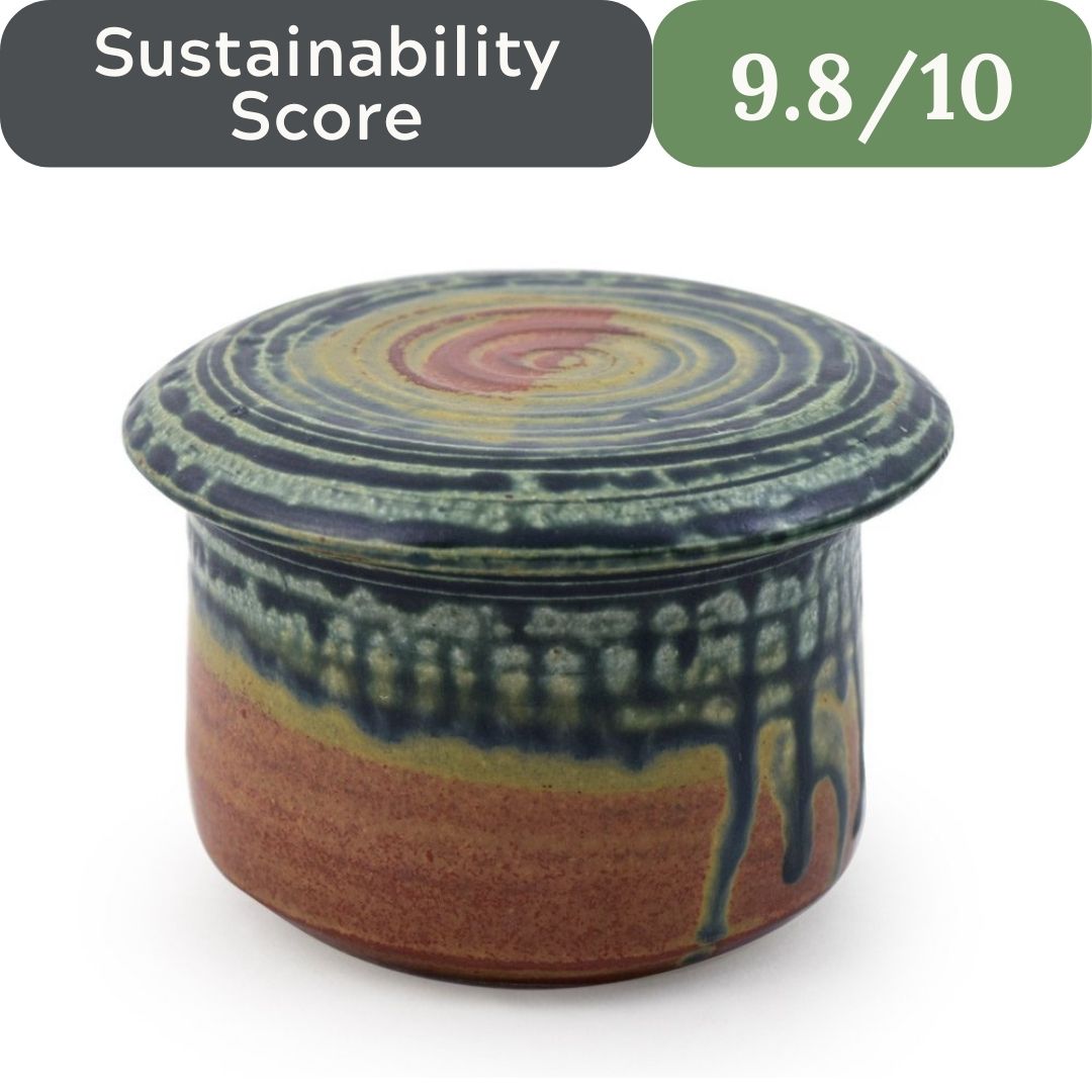 American Handmade Stoneware French Butter Keeper Crock (Sea Oats)