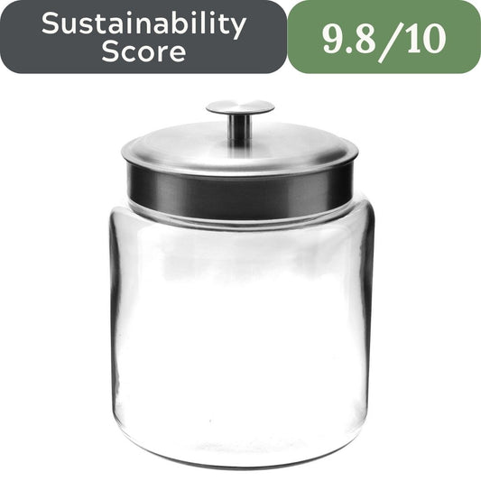Anchor Hocking Montana Glass Jars with Fresh Sealed Lids, Brushed Metal, 64 oz (Set of 2)