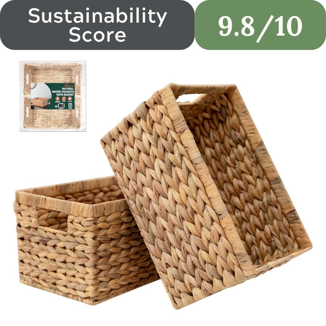 Artisan Handwoven 100% Natural Water Hyacinth Storage Baskets (Set of 2)