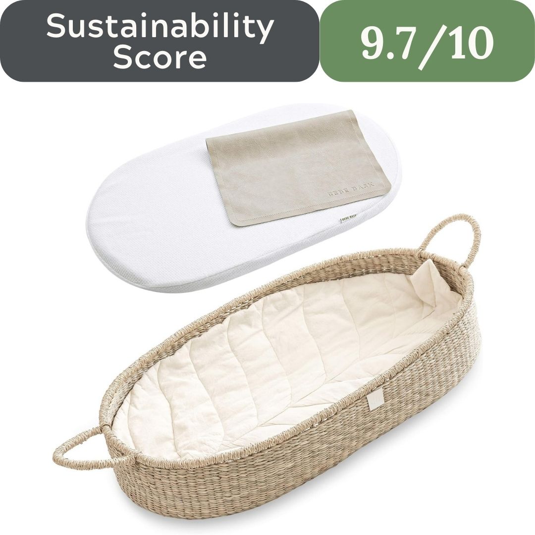 BEBE BASK Premium Changing Basket: Artisan Seagrass & Bamboo Set