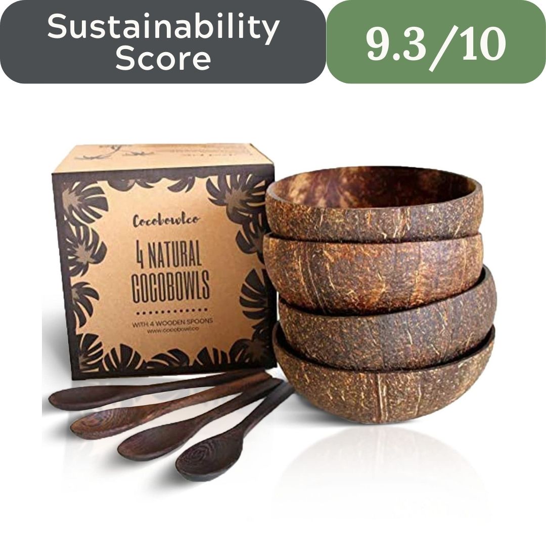 COCOBOWLCO Jumbo Polished Coconut Bowl Set with Wooden Spoons