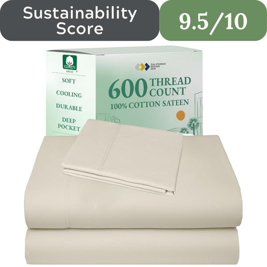California Design Den 100% Cotton Sateen Sheets: 600 TC Luxury Set