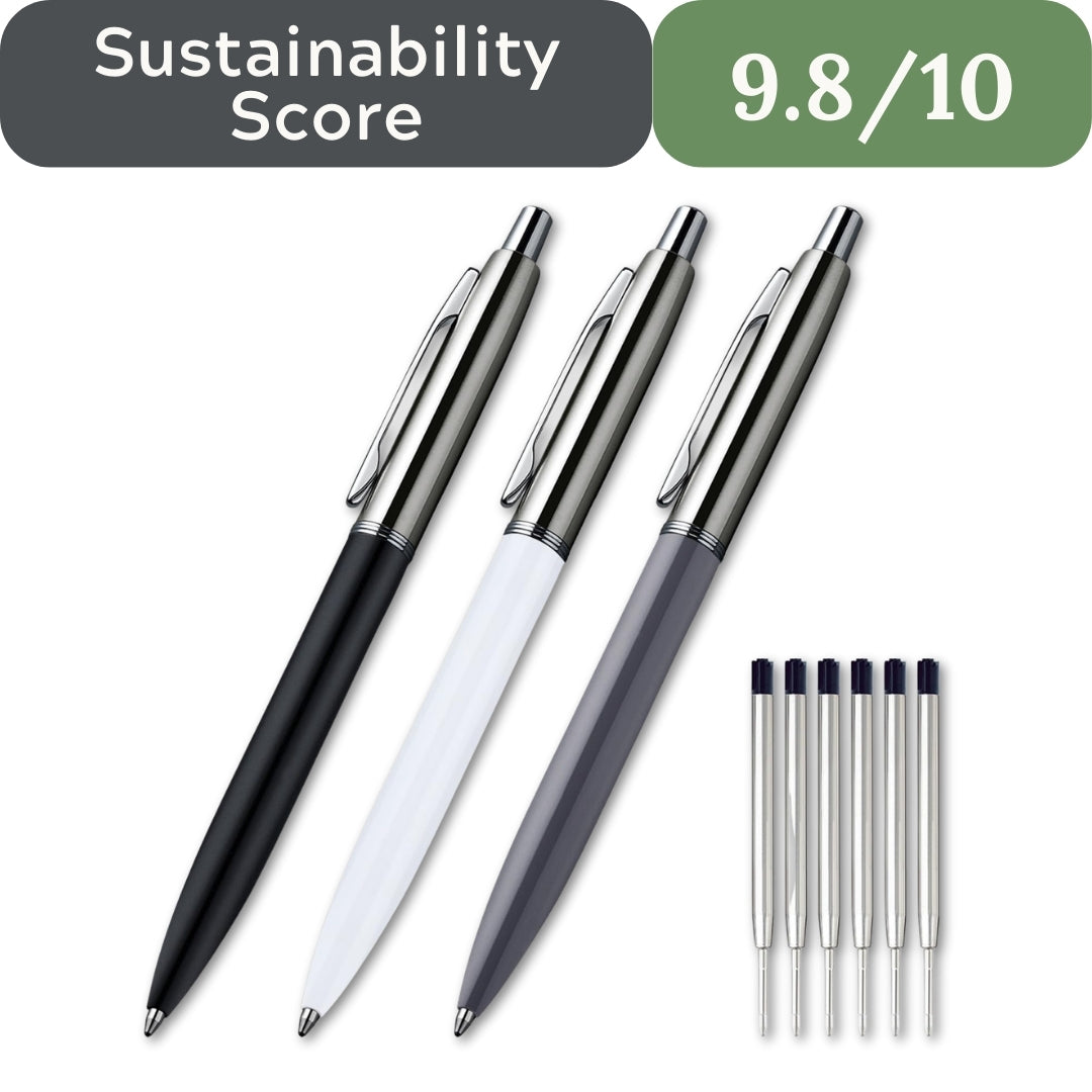 ChaoQ Retractable Metal Ballpoint Pen Set (3 Pens & 6 Refills)-Chemical-Free Precision Writing, 1.0mm Medium Tip Pens