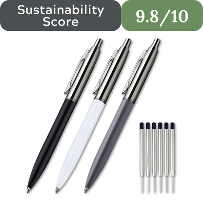ChaoQ Retractable Metal Ballpoint Pen Set (3 Pens & 6 Refills)-Chemical-Free Precision Writing, 1.0mm Medium Tip Pens