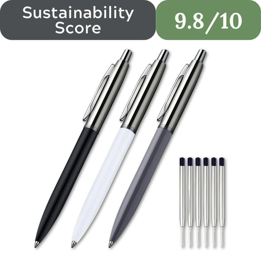 ChaoQ Retractable Metal Ballpoint Pen Set (3 Pens & 6 Refills)-Chemical-Free Precision Writing, 1.0mm Medium Tip Pens
