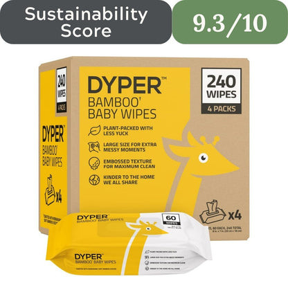 DYPER Bamboo Baby Wipes packaging with sustainability score displayed