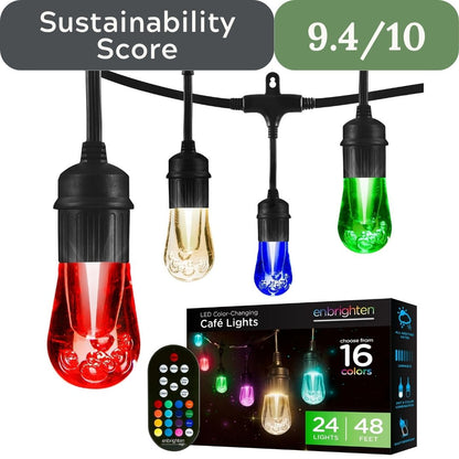 Enbrighten Lifetime LED String Lights: 48ft, Impact-Resistant Acrylic Bulbs, 80% Energy Savings