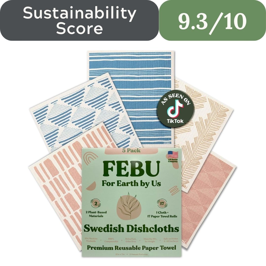 FEBU Reusable Swedish Dishcloths for Kitchen (5-Pack Sunset)