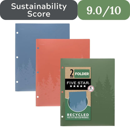 Five Star 100% Recycled Plastic 2-Pocket Folders with Prongs
