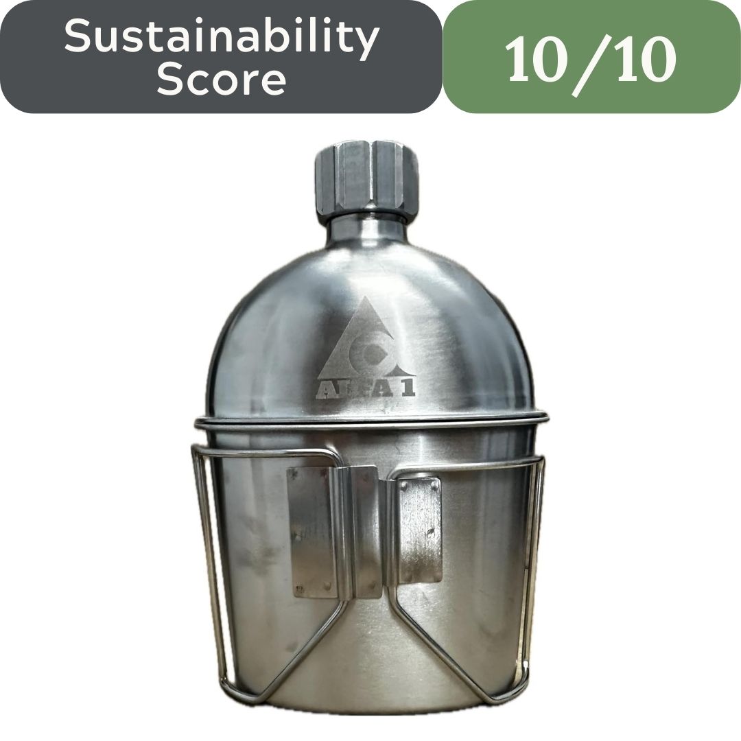 GI Military Grade Stainless Steel Canteen & Kidney Style Cup