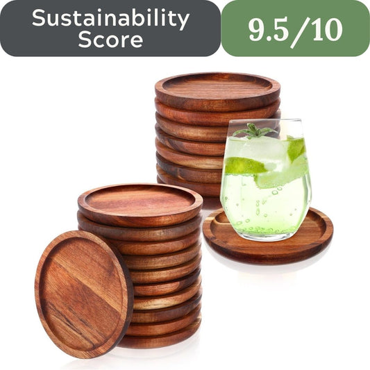 Gejoy 20-Piece Natural Acacia Wood Stackable Coaster Set