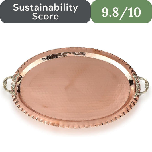 Hammered Pure Copper Tray: Handcrafted, Durable Metal, Zero-Plastic for Serving Beverages and Coffee