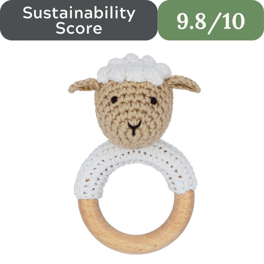 Joliecraft Woodland Friends Baby Rattle: Cotton & Beechwood Elephant