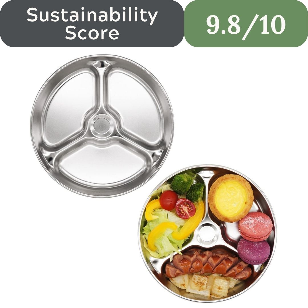 Korean Premium 304 Stainless Steel 5-Compartment Divided Plates (Set of 2)