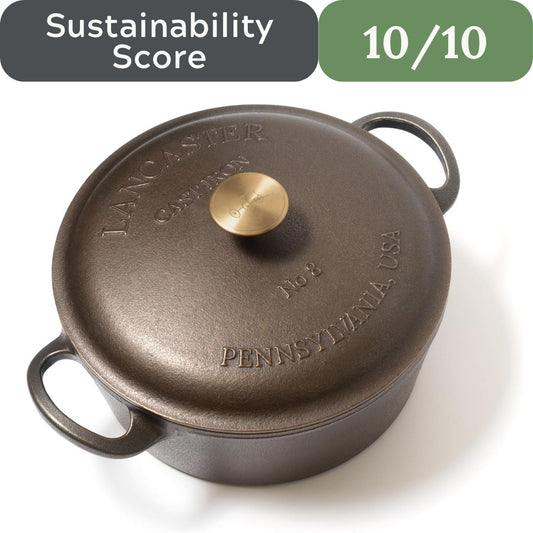 Lancaster Cast Iron 5 Qt. Dutch Oven: Pre-Seasoned, PFAS-Free Raw Iron Vessel Made in the USA