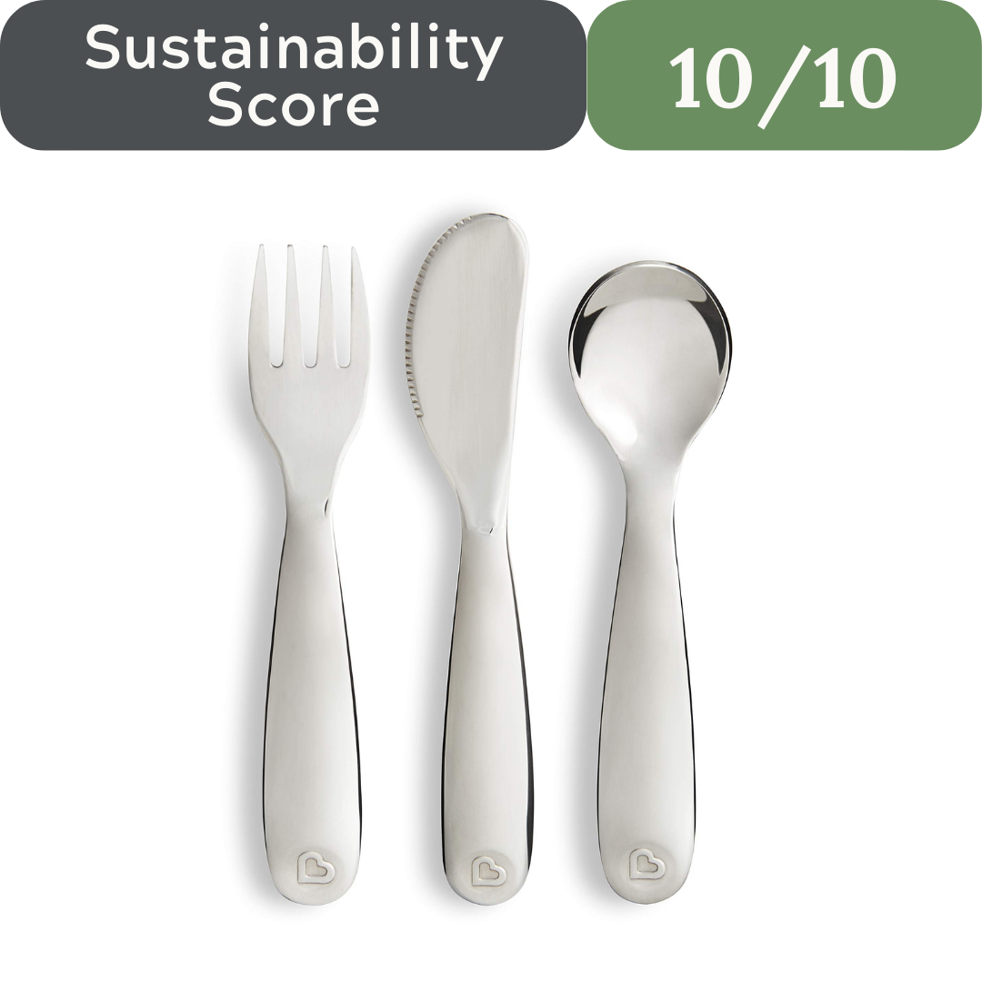 Munchkin Polish Toddler Utensils: Stainless Steel Fork, Knife, and Spoon