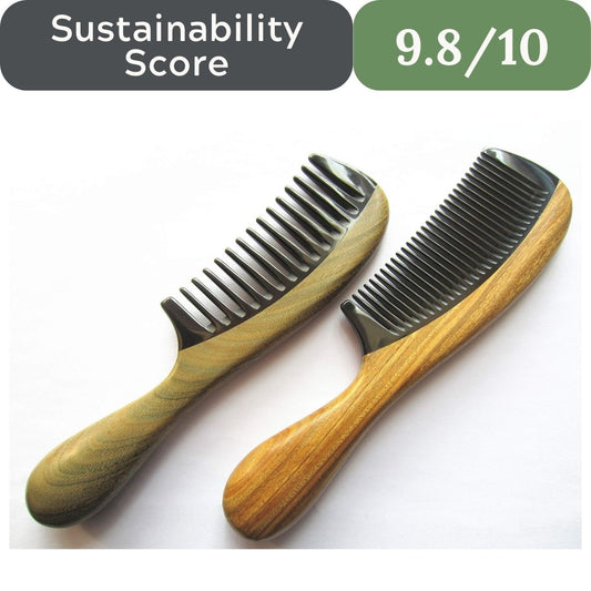 Myhsmooth Handmade Buffalo Horn & Green Sandalwood Comb (2-Pack)