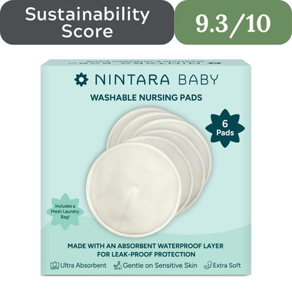 Nintara Baby 6-Pack Organic Bamboo Cotton Reusable Nursing Pads