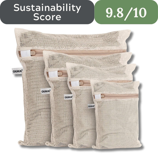 OKAKA 100% Pure Cotton Mesh Laundry Bags with Secure Zippers - Chemical-Free Garment Protection