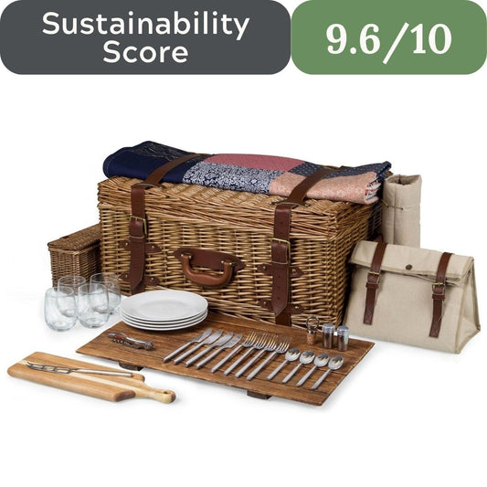 Picnic Time Charleston Luxury Picnic Basket for 4 with Cowhide Leather