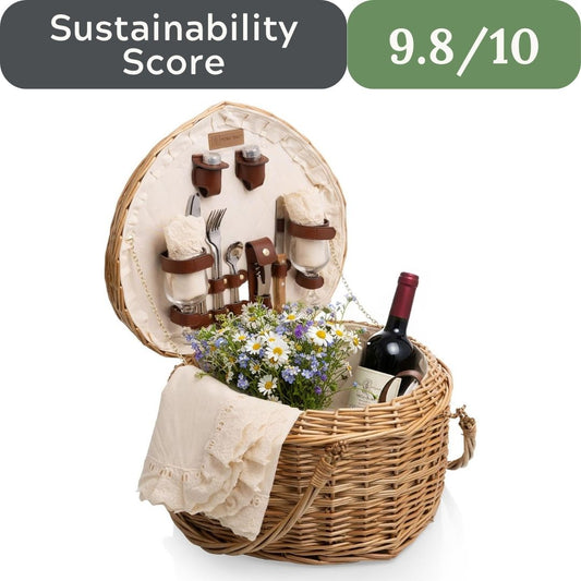 Picnic Time Heart Picnic Basket for 2 - Handwoven Antique Willow