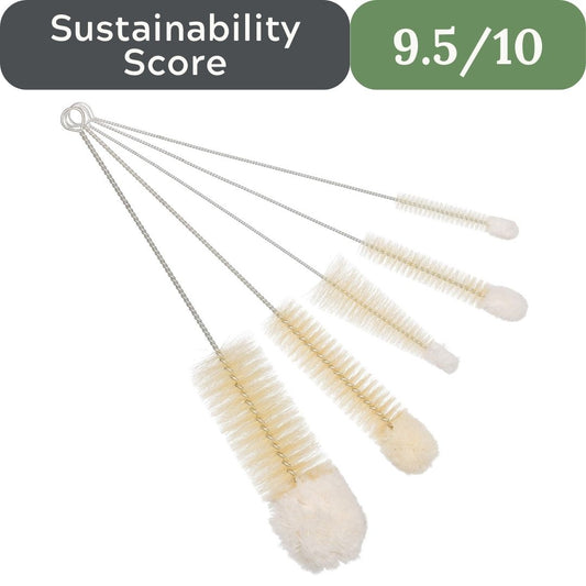 REDECKER Wool Tip Bottle Cleaning Brush Set: Natural Pig Hair Bristles