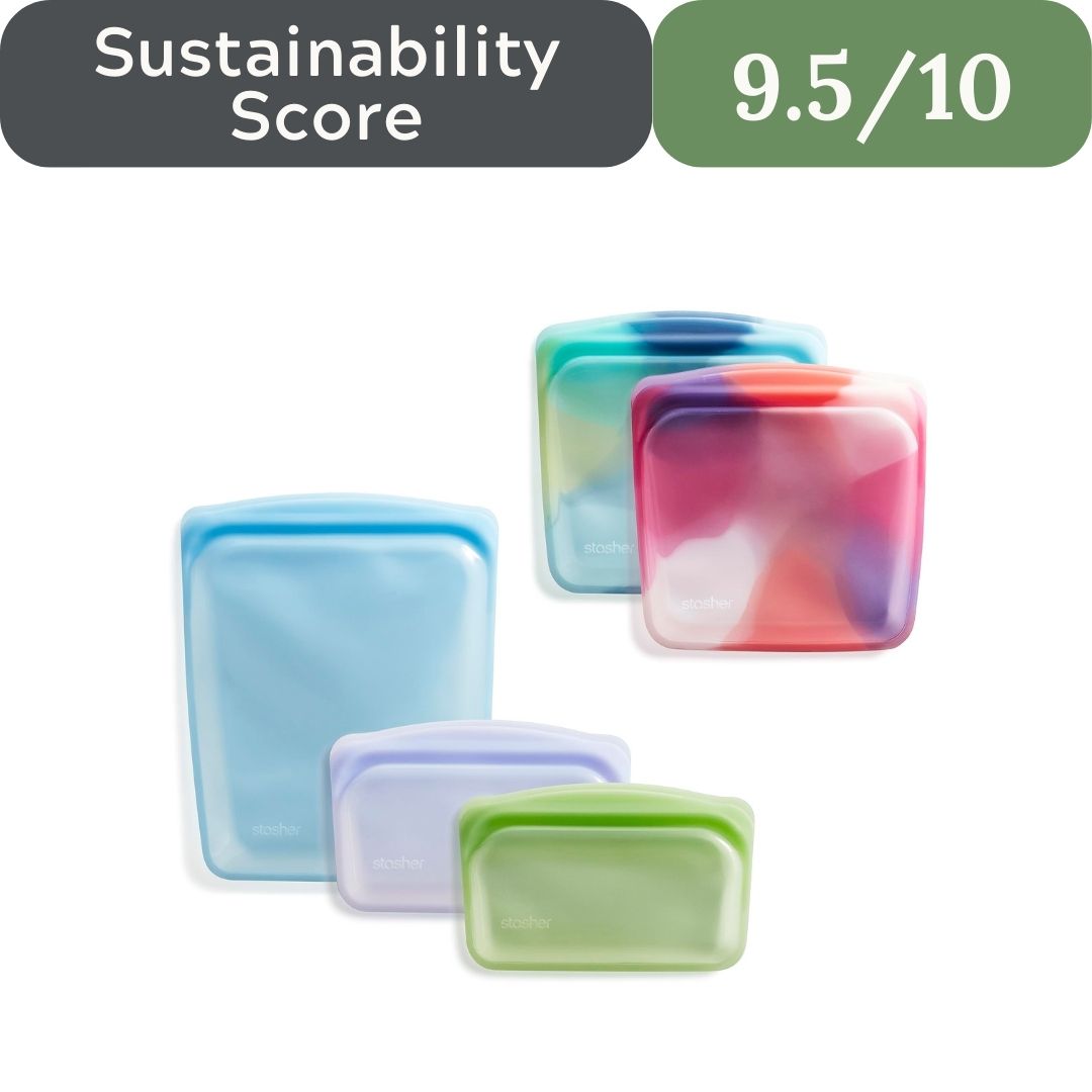 Stasher Reusable Silicone Bags (5 Pack Bundle): Platinum Food-Grade, Leak-Free, Zero-Plastic with Lifetime Warranty