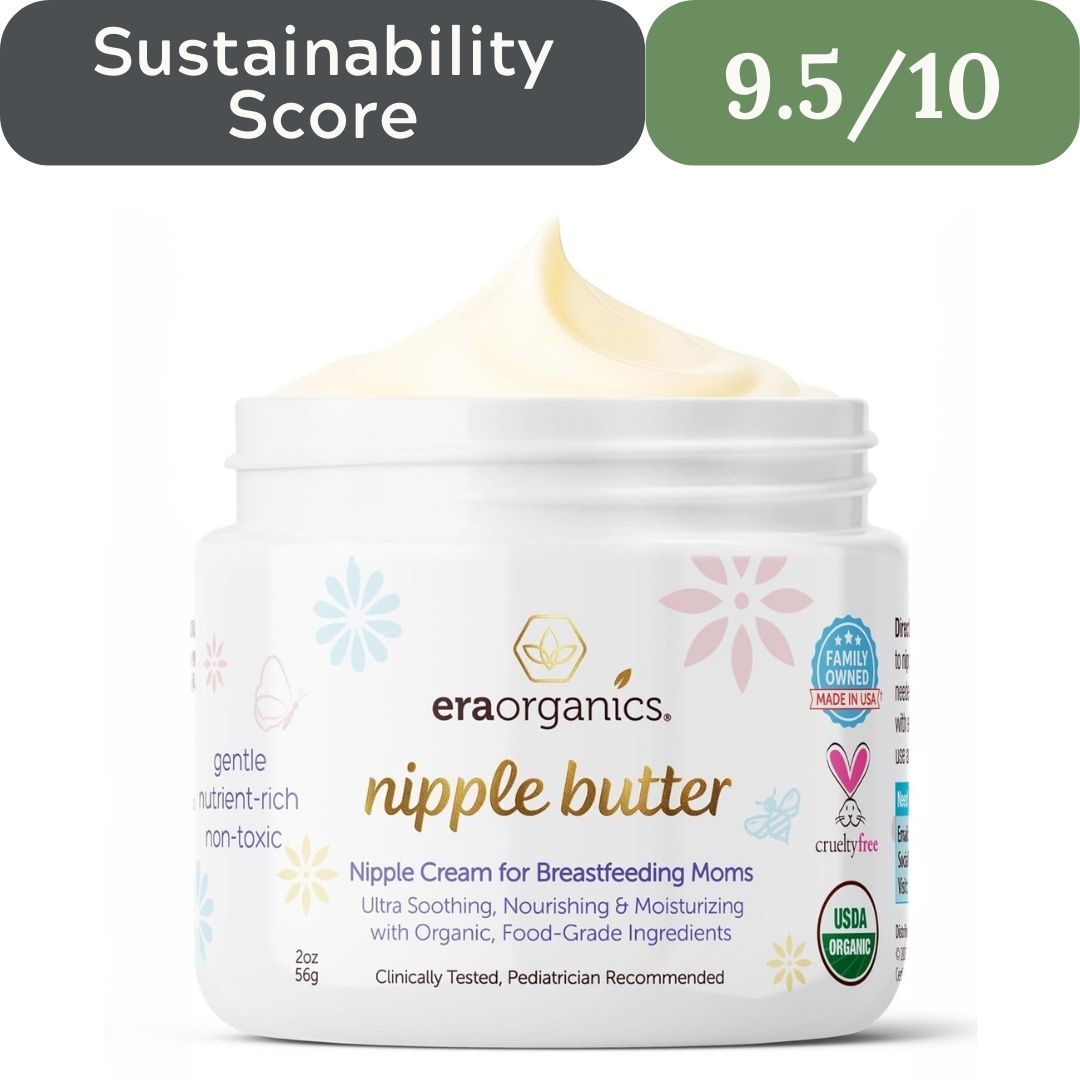 Jar of era organics nipple butter with sustainability score displayed